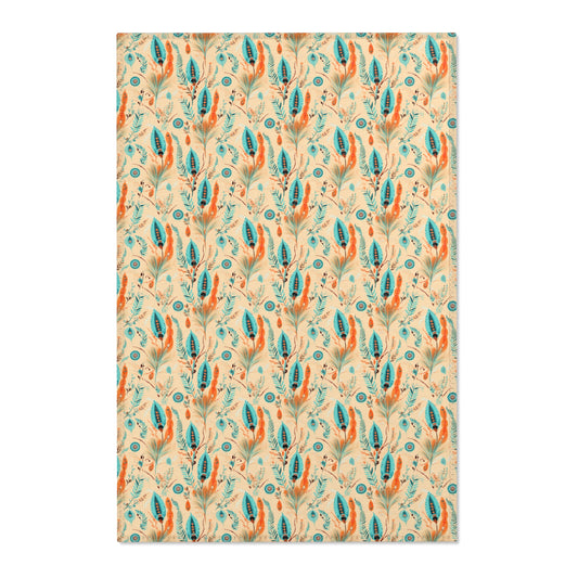 Sol y Alegría (Sun and Joy) Collection- Boho Feather Pattern Area Rug — Turquoise & Coral Accent Rug - Creations by Chris and Carlos