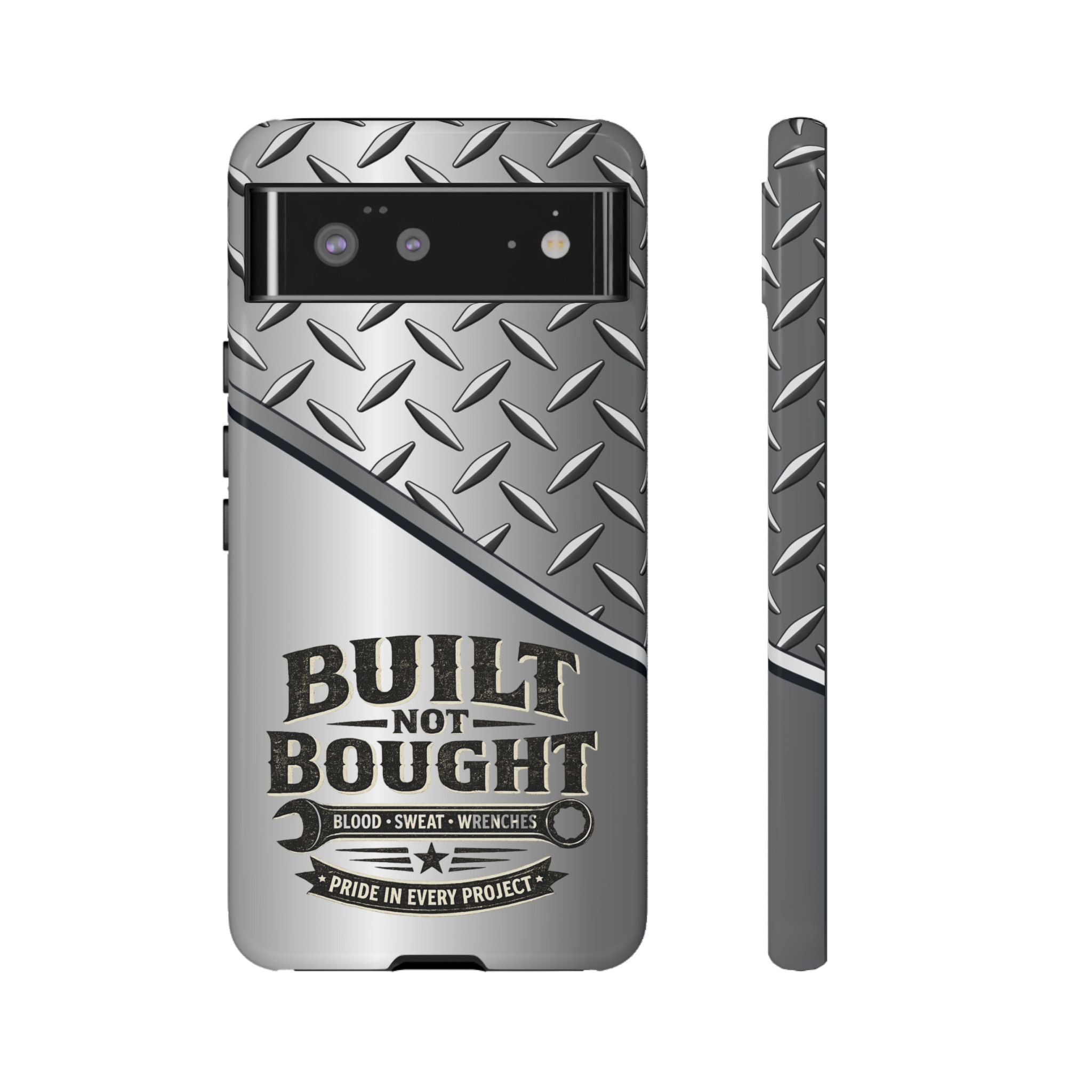 Built Not Bought Metal Diamond-Plate Phone Case — Rugged Tool Lover Gift - Creations by Chris and Carlos