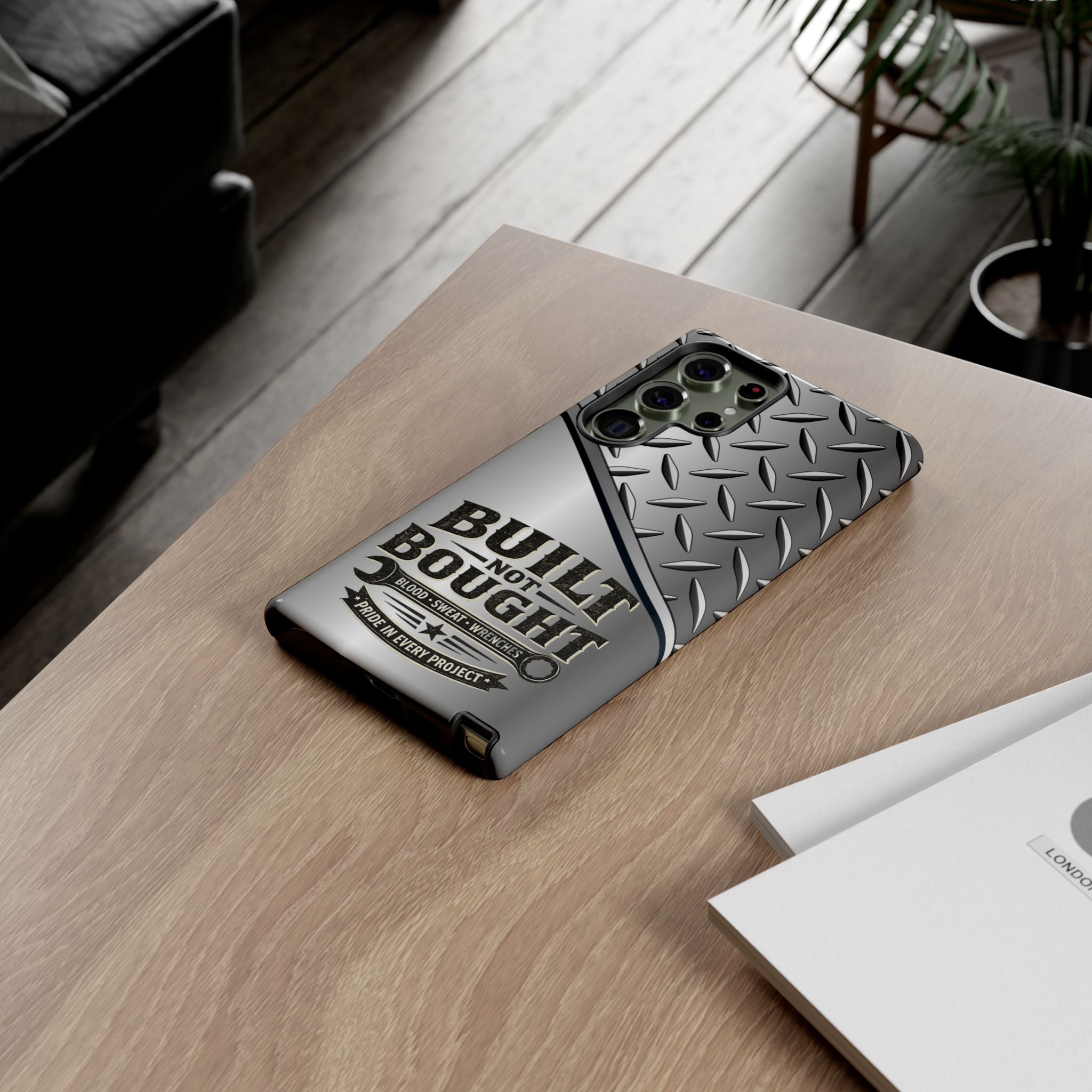 Built Not Bought Metal Diamond-Plate Phone Case — Rugged Tool Lover Gift - Creations by Chris and Carlos