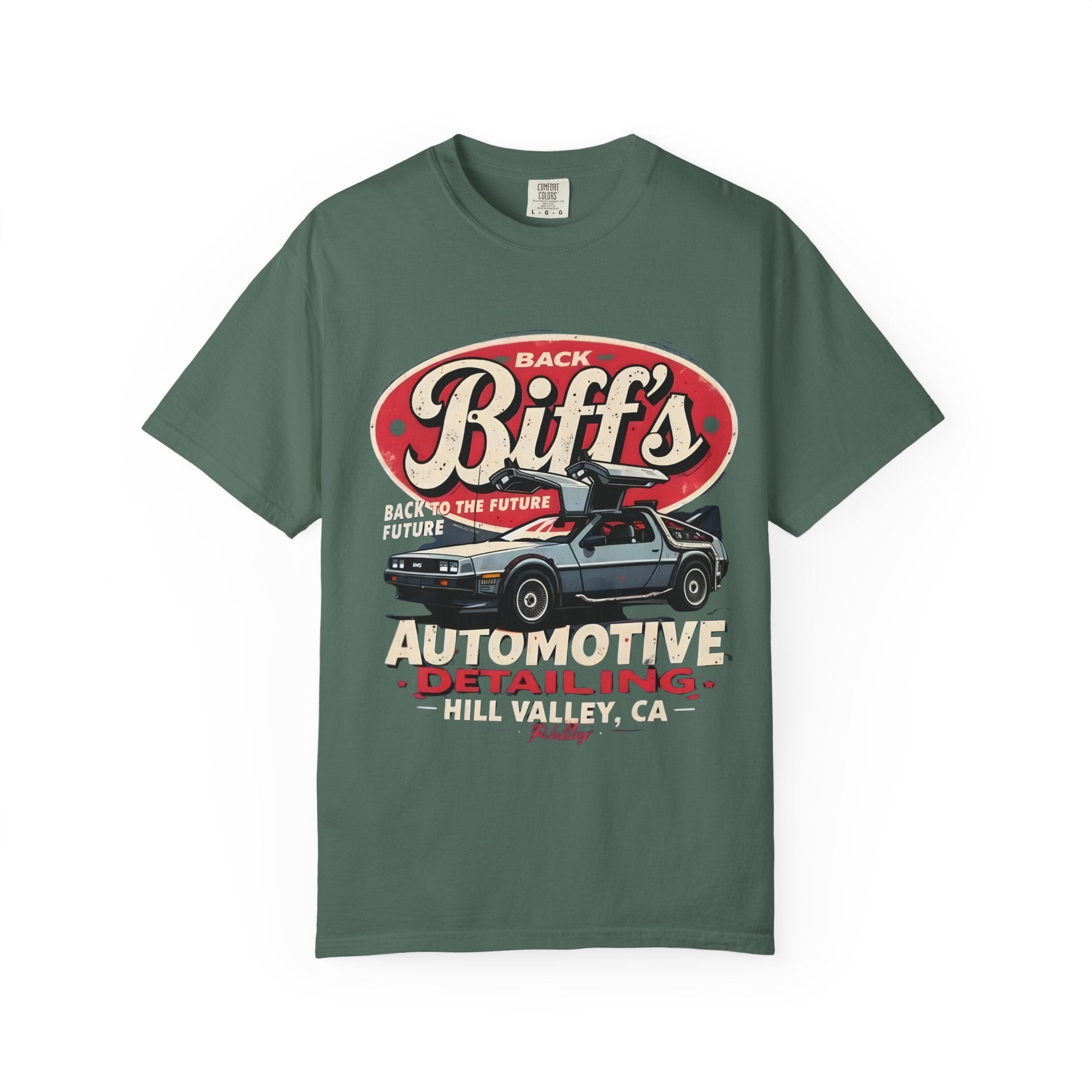 Biff's Automotive Detailing T-Shirt — Back to the Future DeLorean Graphic - Creations by Chris and Carlos