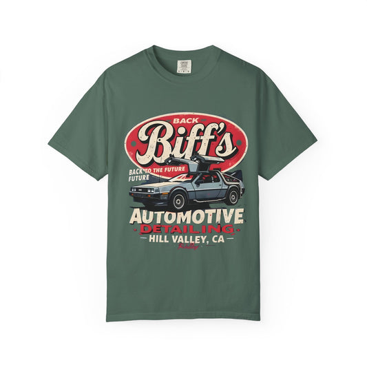Biff's Automotive Detailing T-Shirt — Back to the Future DeLorean Graphic - Creations by Chris and Carlos