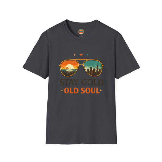 Stay Gold Old Soul T-Shirt - Vintage Sunglasses Sunset Graphic - Creations by Chris and Carlos