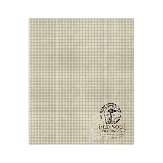 Velveteen Microfiber Blanket — Vintage Plaid 'Old Soul Trading Co.' Cozy Throw - Creations by Chris and Carlos