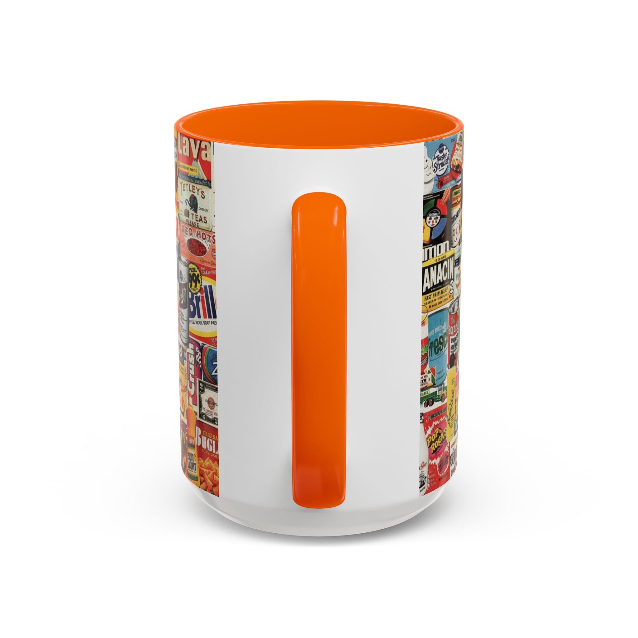 Vintage Retro Ads Coffee Mug — Collage of Classic Brand Labels (11/15oz Accent Mug) - Creations by Chris and Carlos