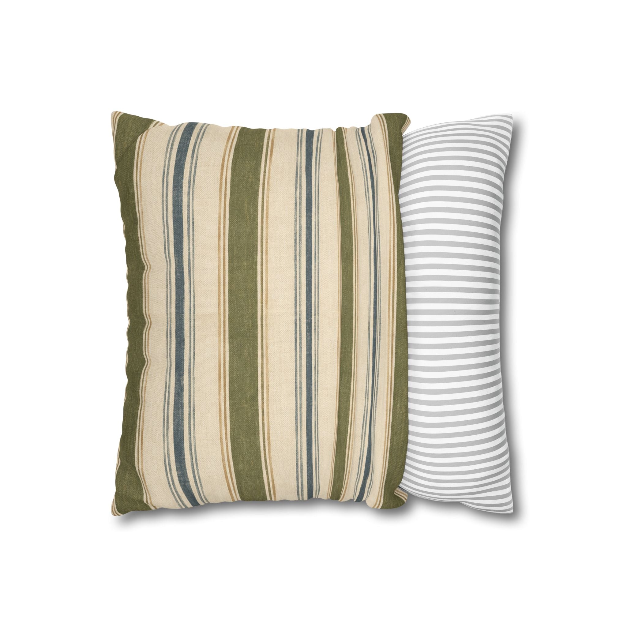 Striped Green Blue Throw Pillowcase — Coastal Farmhouse Square Accent Pillow Cover - Creations by Chris and Carlos