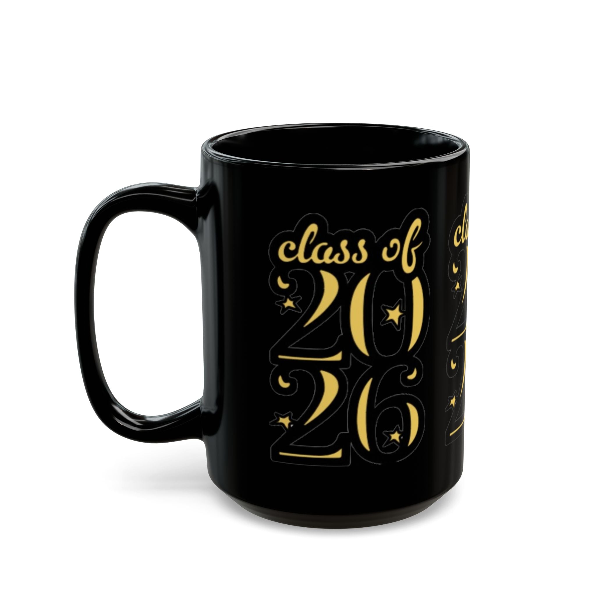 Class of 2026 Black Graduation Mug — Gold Lettering 11oz/15oz - Creations by Chris and Carlos