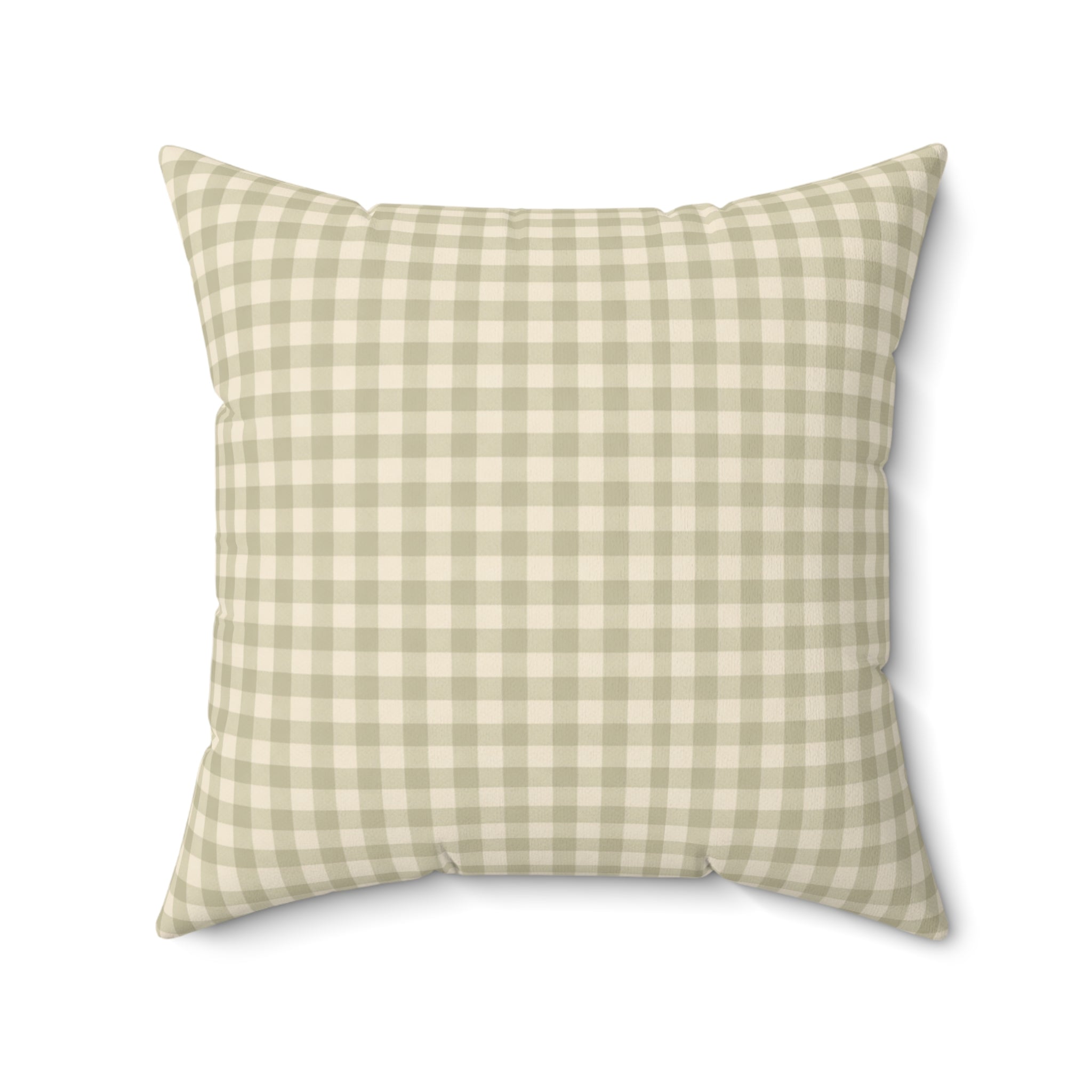 Gingham Faux Suede Square Pillow — Light Sage Check Decorative Throw Pillow - Creations by Chris and Carlos
