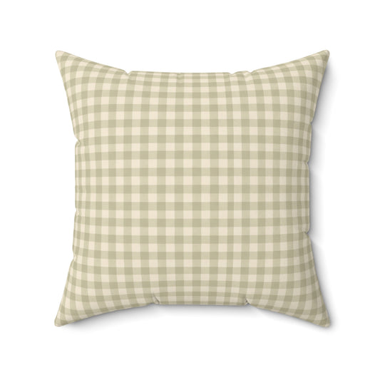 Gingham Faux Suede Square Pillow — Light Sage Check Decorative Throw Pillow - Creations by Chris and Carlos