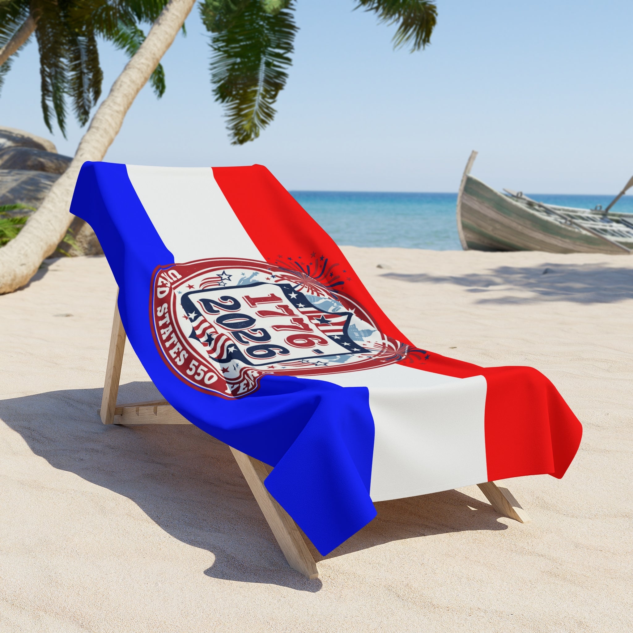 Beach Towel - 1776-2026 USA 250th Anniversary Patriotic Red White Blue - Creations by Chris and Carlos