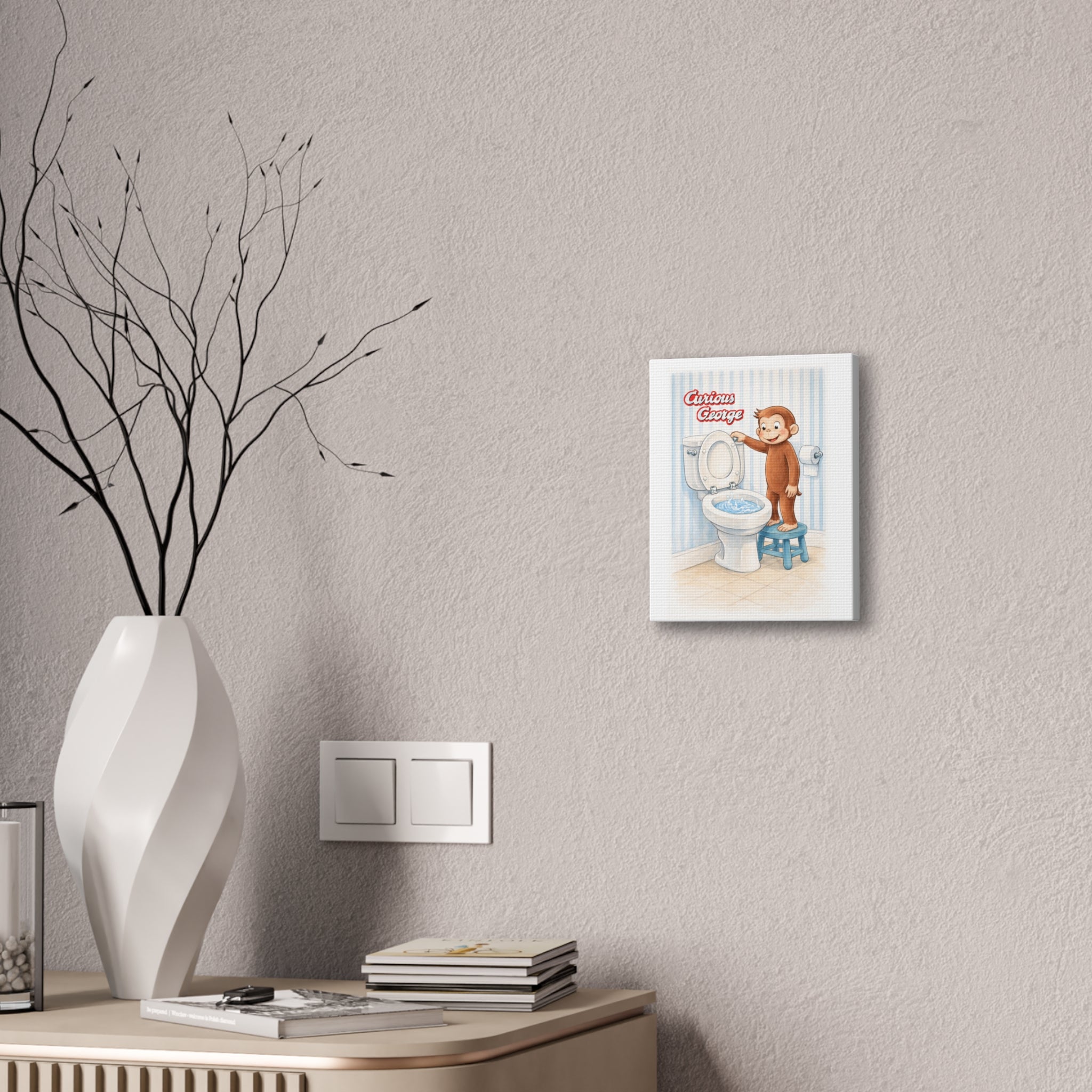 Curious George Toilet Training Canvas Print — Kids Bathroom Wall Art - Creations by Chris and Carlos