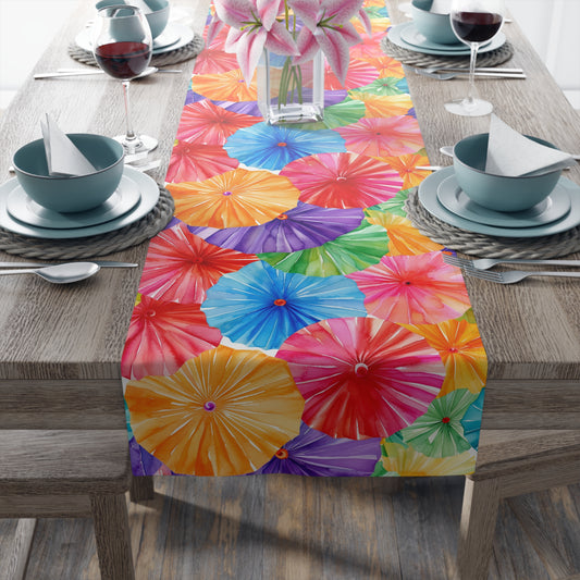 Floral Parasol Pattern Table Runner — Colorful Summer Umbrella Design - Creations by Chris and Carlos
