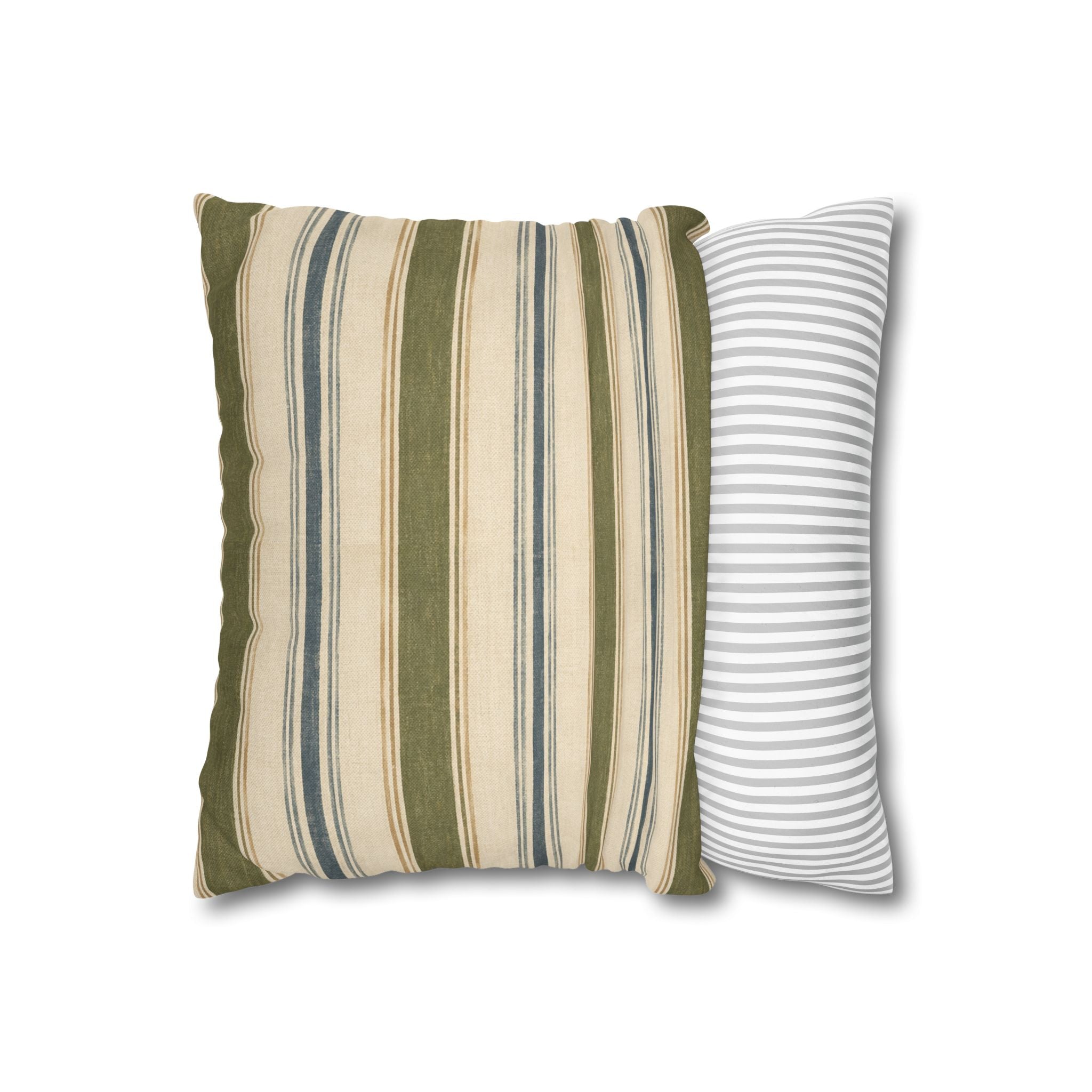 Striped Green Blue Throw Pillowcase — Coastal Farmhouse Square Accent Pillow Cover - Creations by Chris and Carlos