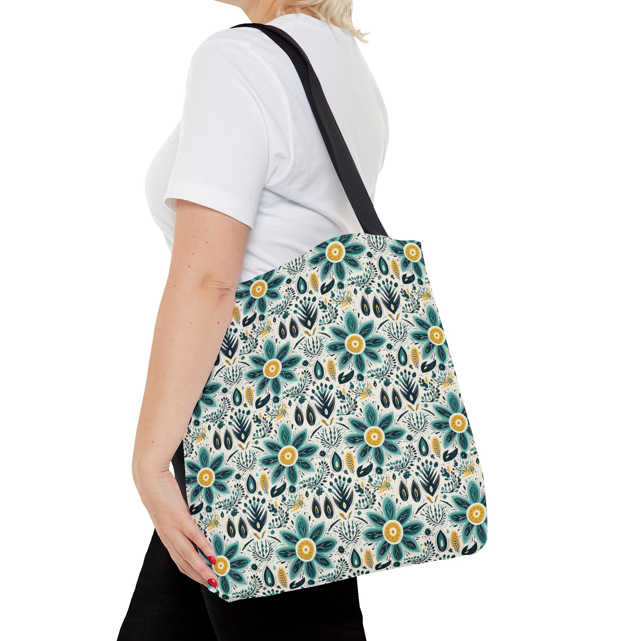 Sol y Alegría (Sun and Joy) Collection- Cactus Succulent Pattern Microfiber Blanket Soft Velveteen Throw for Home & Garden Lovers Floral Folk Art Tote Bag — Teal & Mustard All-Over Print - Creations by Chris and Carlos