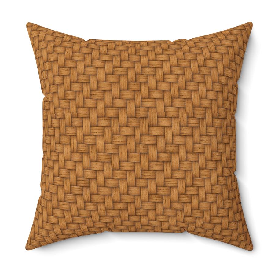 Woven Tan Decorative Pillow — Textured Basketweave Throw Cushion