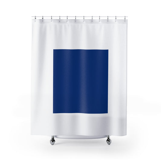 Navy Minimalist Square Shower Curtain — Modern Geometric Bathroom Decor - Creations by Chris and Carlos