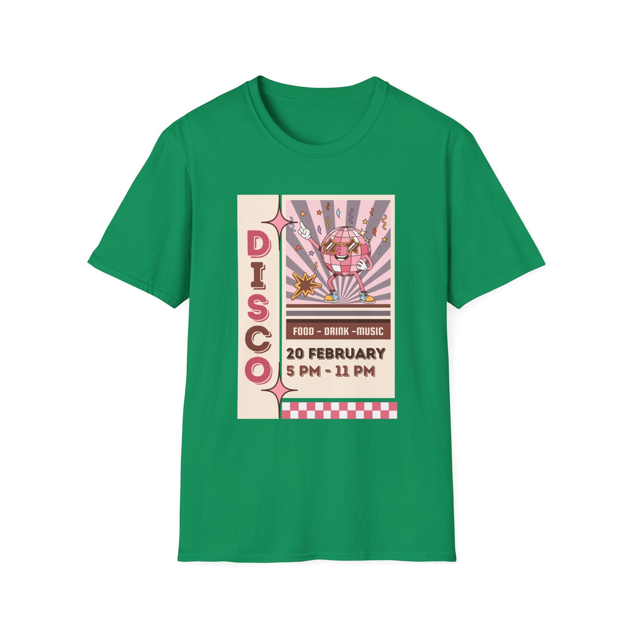 Disco Party T-Shirt — Retro 70s Vinyl Night Poster Tee ("DISCO" 20 February 5PM–11PM) - Creations by Chris and Carlos