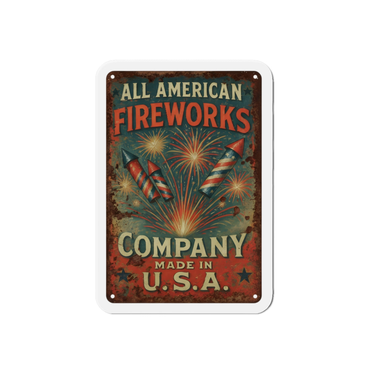 Fireworks Magnet — "All American Fireworks Company" Retro USA Patriotic Die-Cut Magnet - Creations by Chris and Carlos