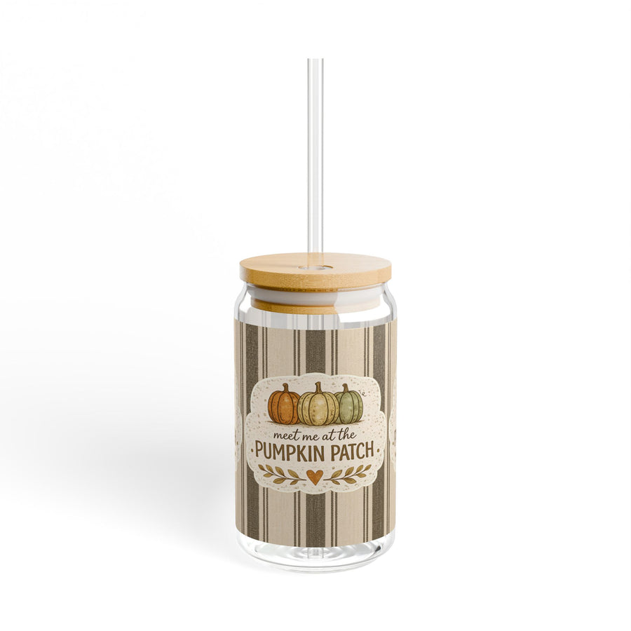 Pumpkin Patch Sipper Glass – 16oz Fall Drink Tumbler with Straw
