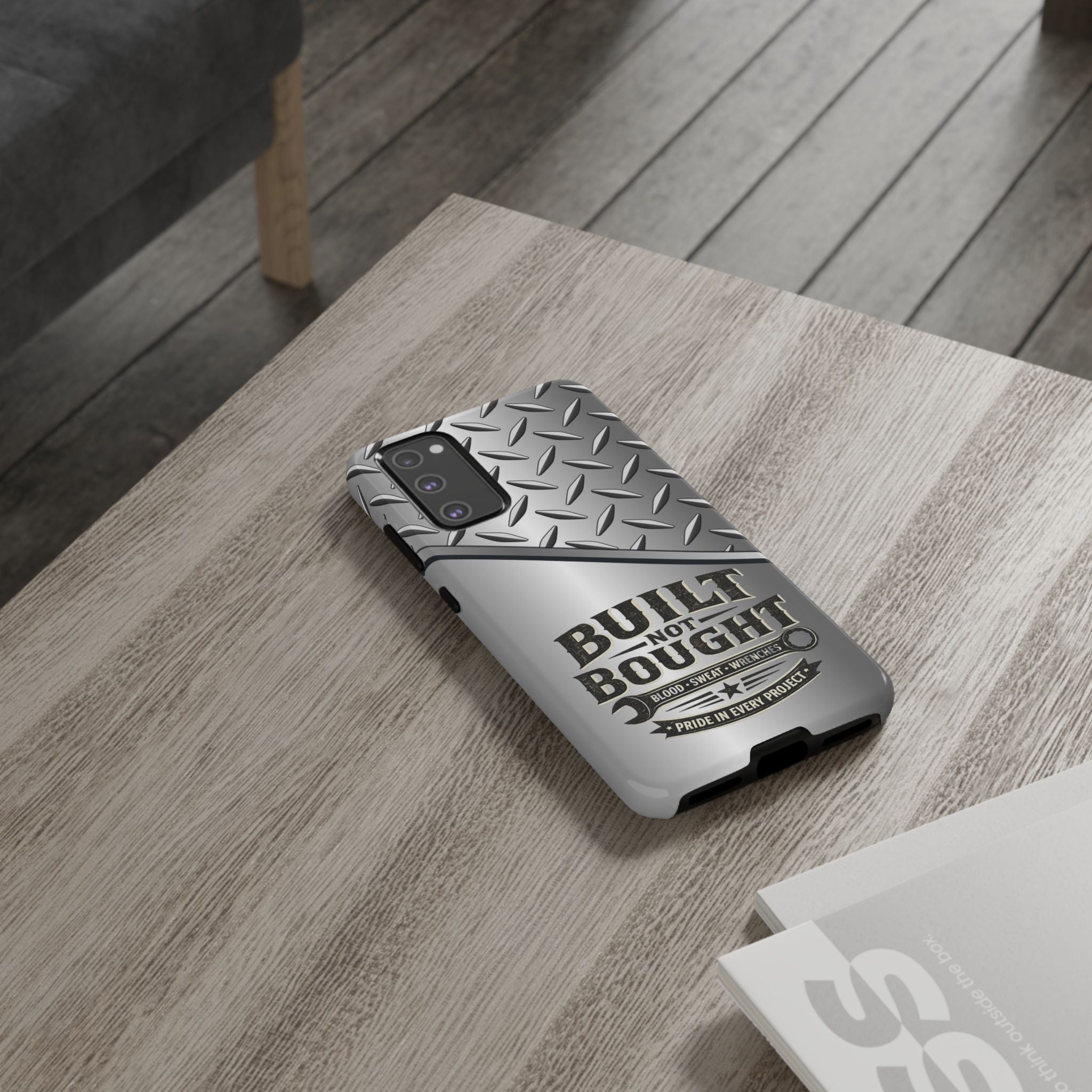 Built Not Bought Metal Diamond-Plate Phone Case — Rugged Tool Lover Gift - Creations by Chris and Carlos