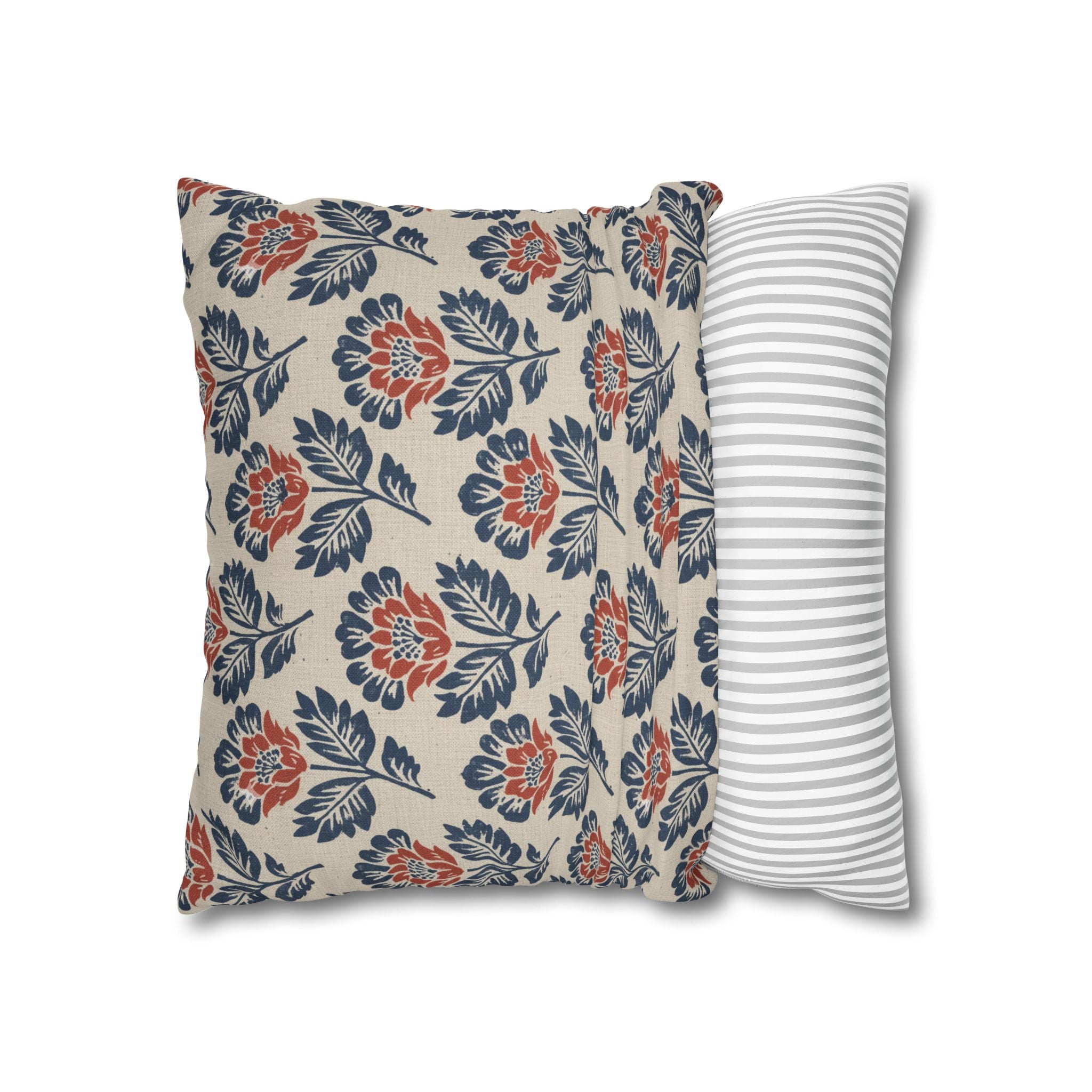 Plumstead Manor Floral Block Print Decorative Pillowcase — Navy & Terracotta Garden Pattern - Creations by Chris and Carlos
