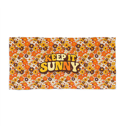 Keep It Sunny Floral Beach Towel — Retro 70s Orange Daisy Pattern - Creations by Chris and Carlos