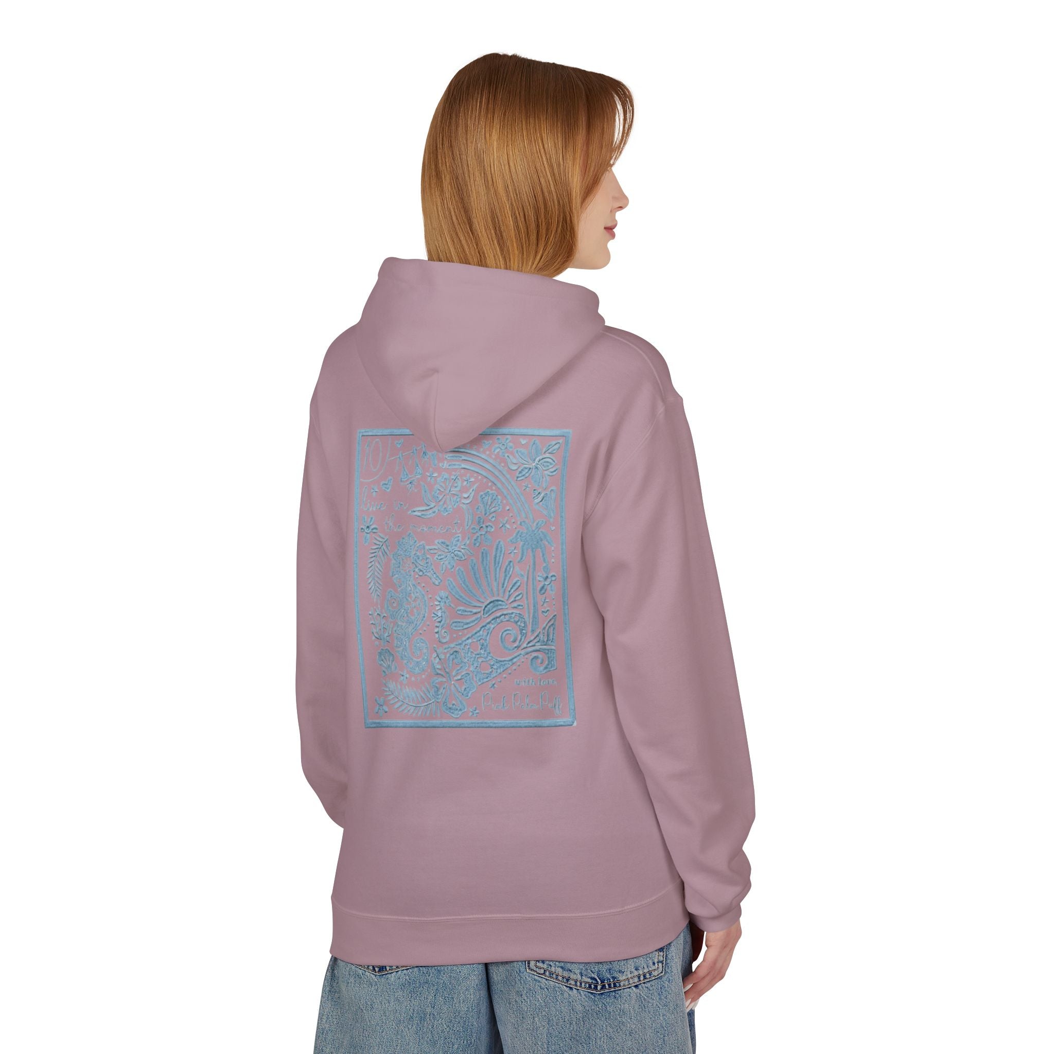 Pinky Palmtree Puff Floral Graphic Hoodie — Vintage Botanical Note Print - Creations by Chris and Carlos