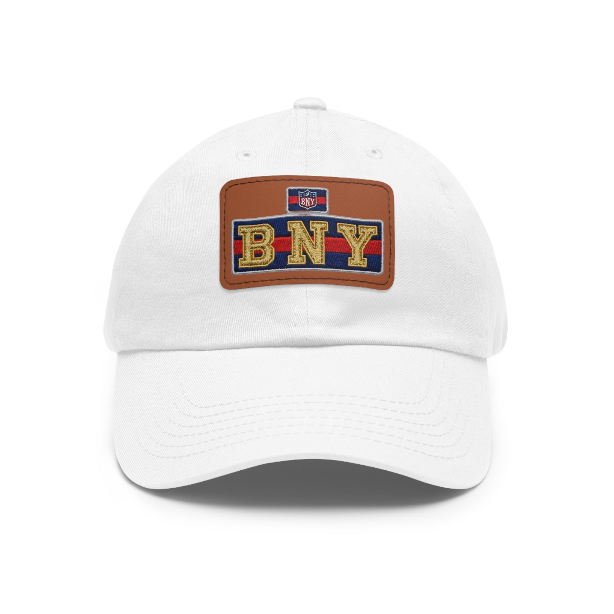 BNY Leather Patch Dad Hat – Vintage Varsity Baseball Cap - Creations by Chris and Carlos