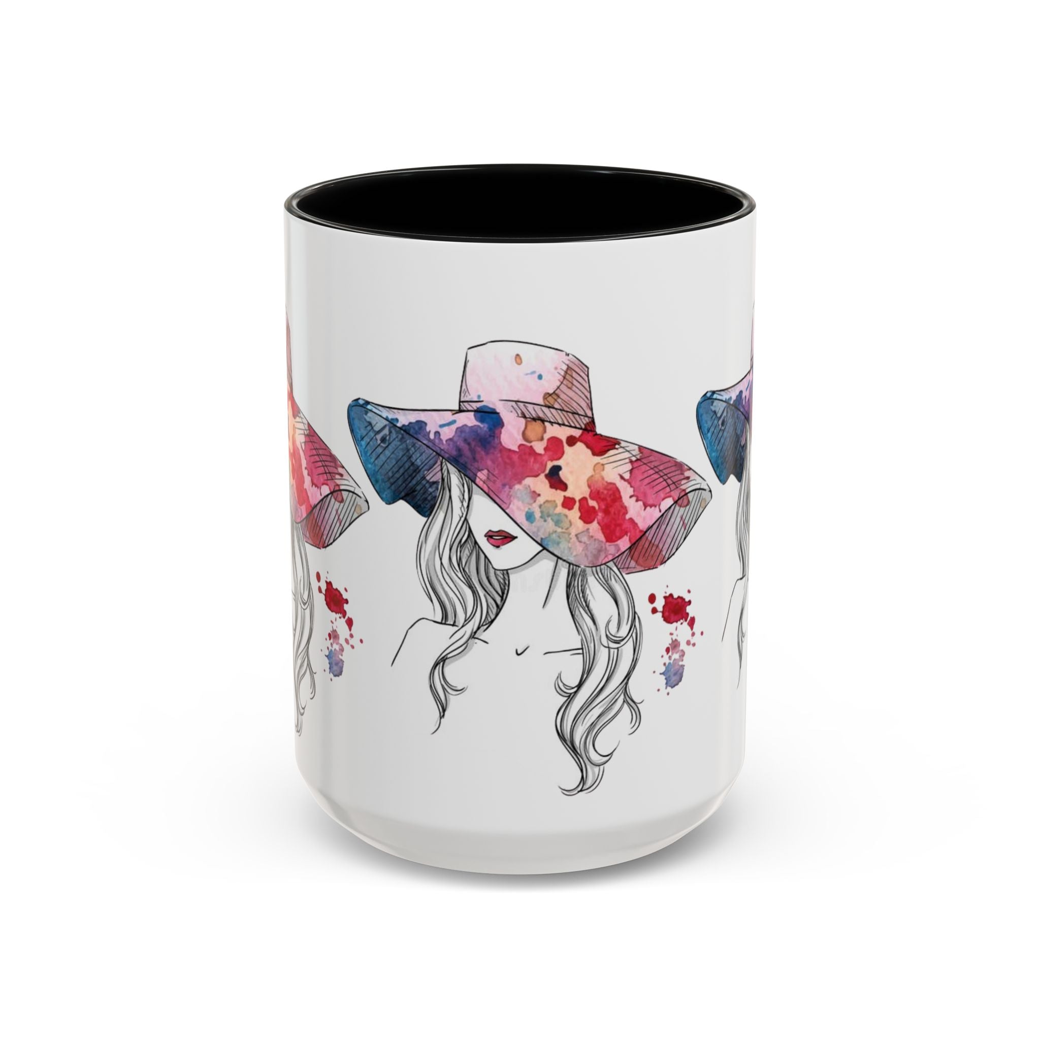 Watercolor Sun Hat Coffee Mug - Chic Fashion Illustration Accent Mug (11/15oz) - Creations by Chris and Carlos
