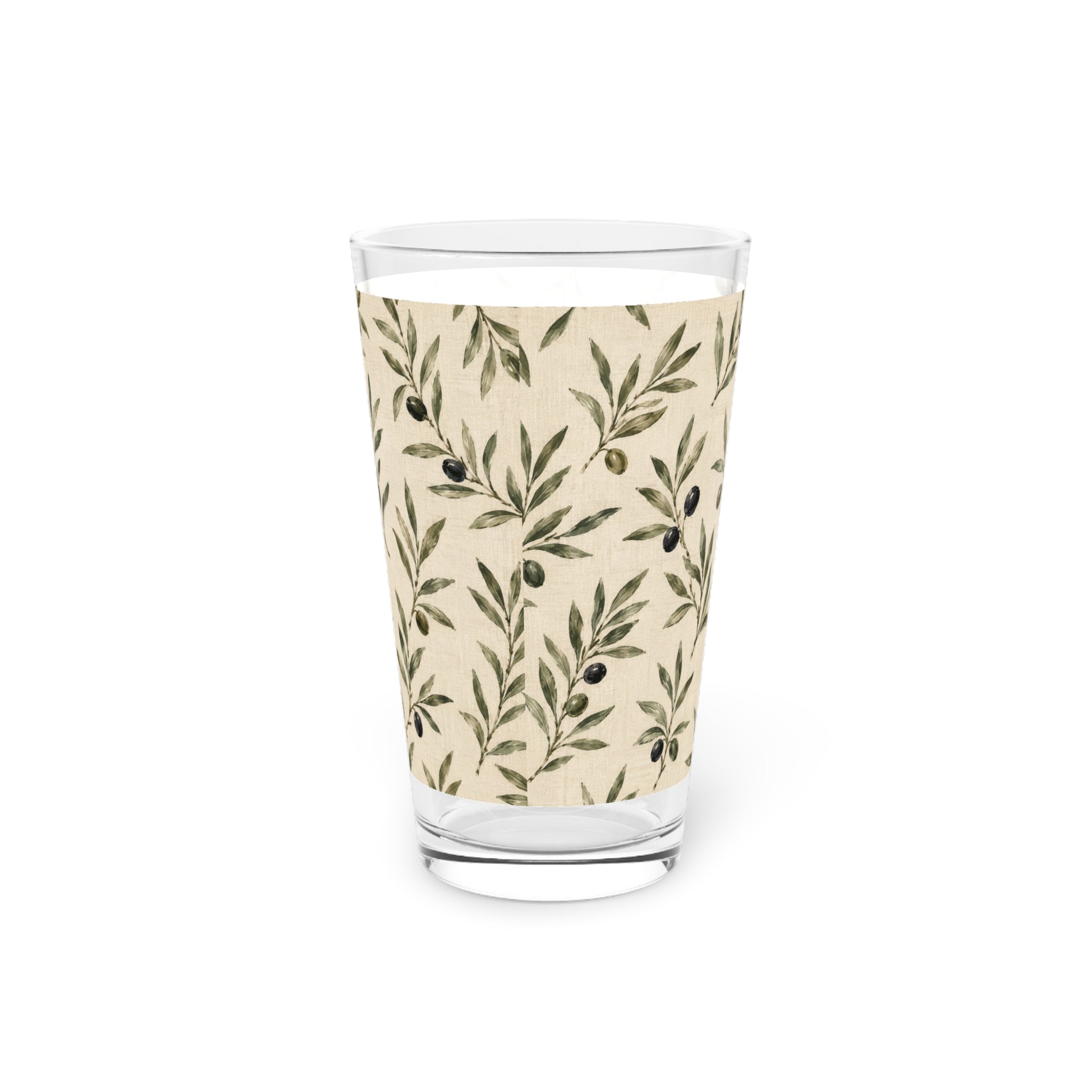 Olive Branch 16oz Pint Glass — Botanical Pattern Beer Glass - Creations by Chris and Carlos