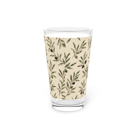 Olive Branch 16oz Pint Glass — Botanical Pattern Beer Glass - Creations by Chris and Carlos