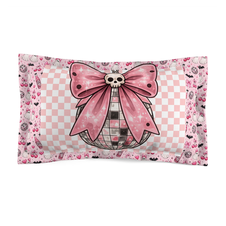 Pink Cute Pink Ghost Pillow Sham — Checkerboard Diet Cola Design Old Soul Hallow | The Pink Ghost Social Club
