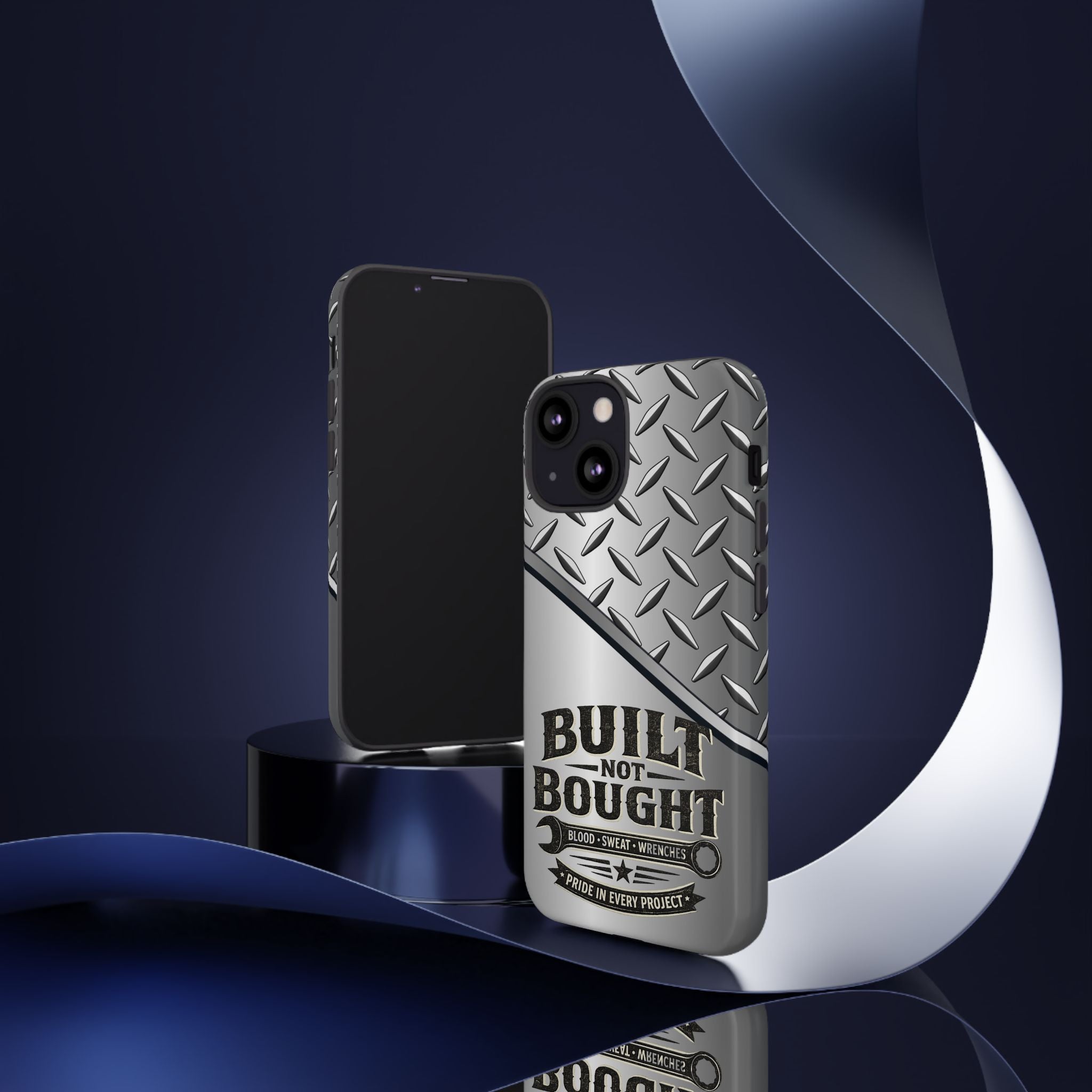 Built Not Bought Metal Diamond-Plate Phone Case — Rugged Tool Lover Gift - Creations by Chris and Carlos