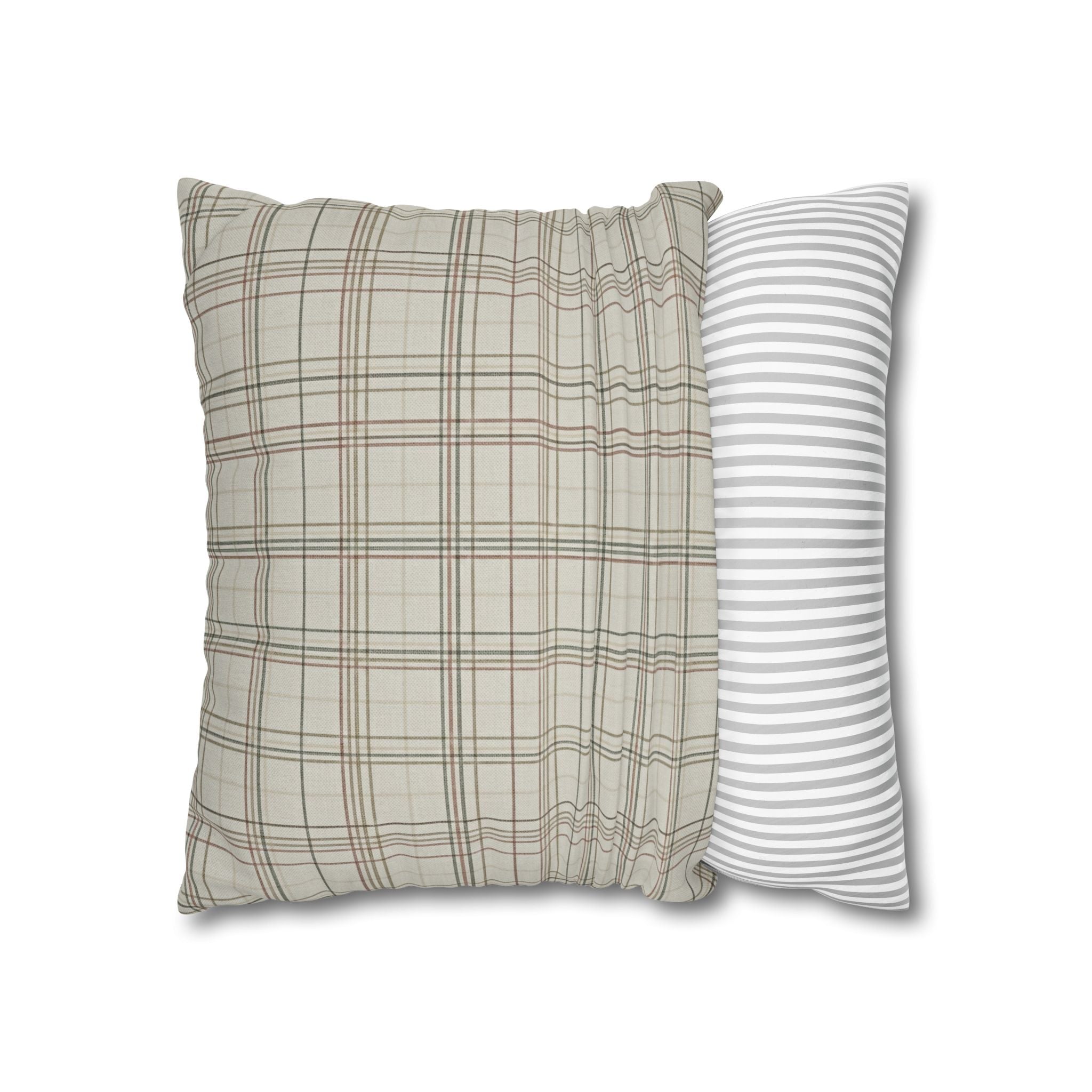 Plaid Farmhouse Pillowcase — Neutral Beige Check Square Throw Pillow Cover - Creations by Chris and Carlos