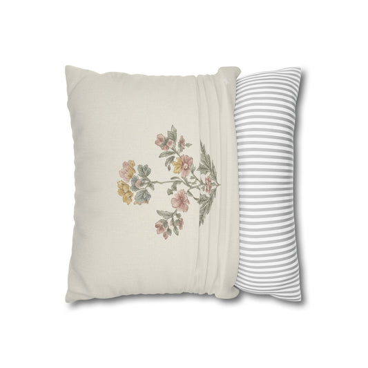 Vintage Floral Square Pillowcase — Soft Botanical Throw Pillow Cover - Creations by Chris and Carlos