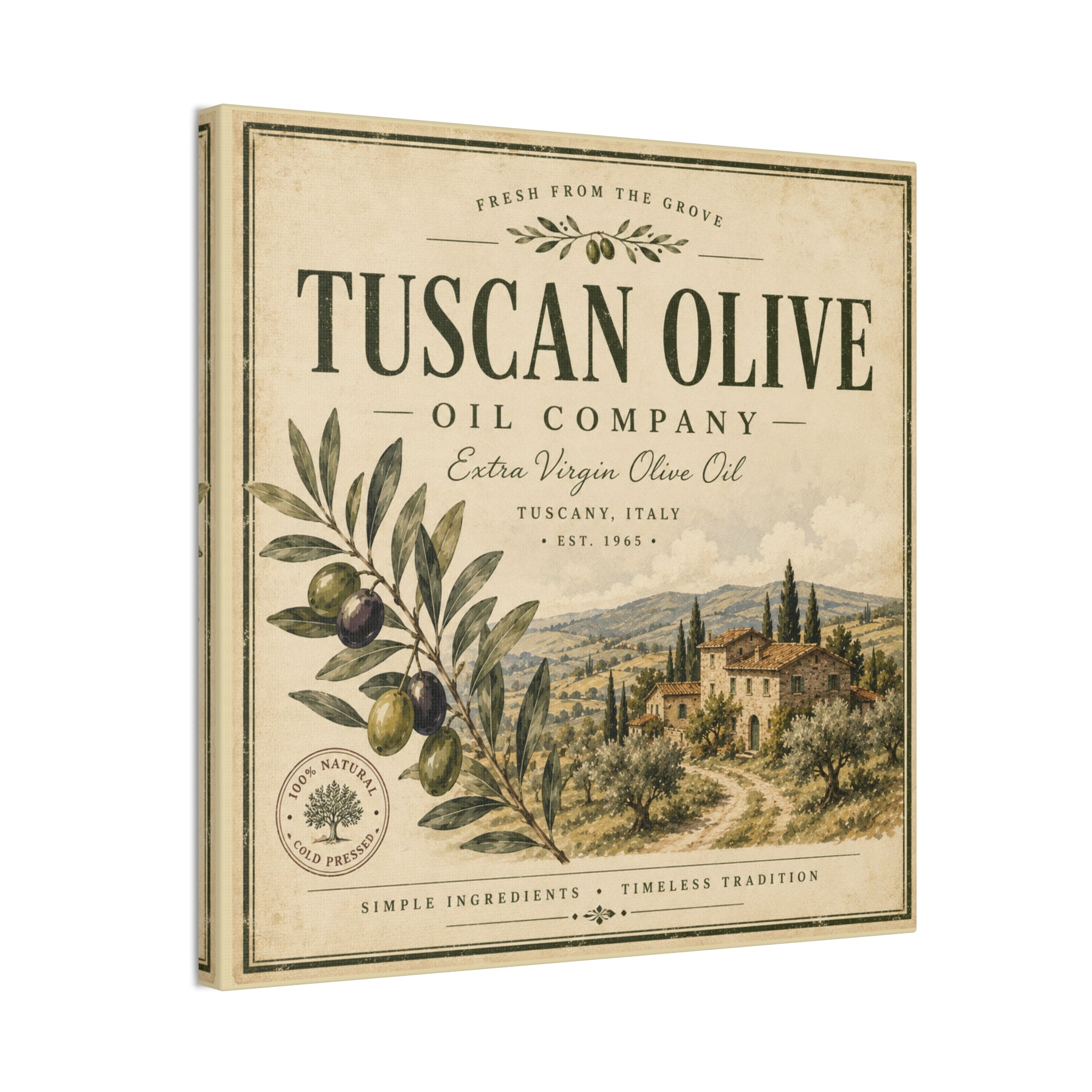 Tuscan Olive Canvas Wall Art - "Tuscan Olive Oil Company" Vintage Kitchen Sign - Creations by Chris and Carlos