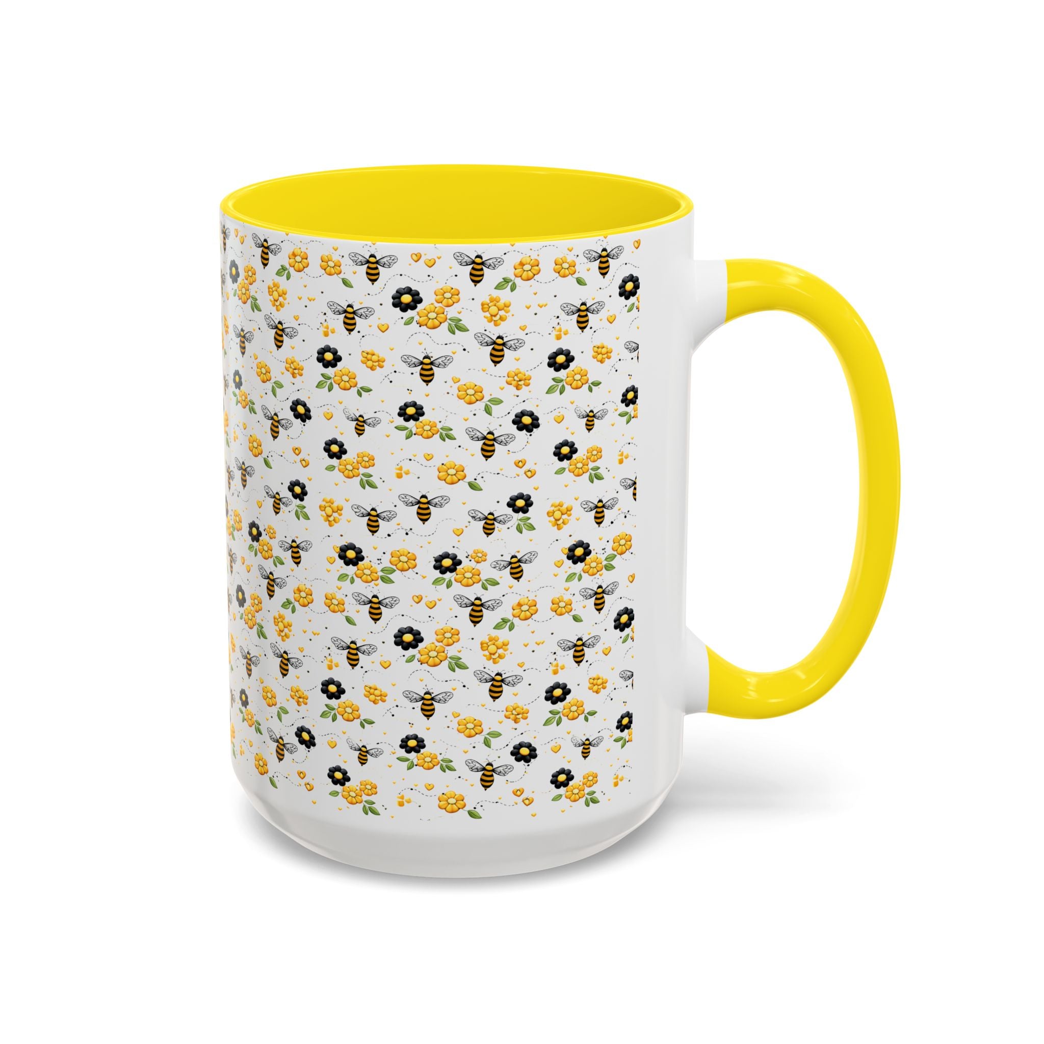 Bee & Yellow Floral Accent Coffee Mug – Cute Spring Floral Pattern (11/15oz) - Creations by Chris and Carlos