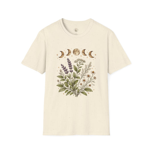 Old Soul Apothecary Botanical Moon Phase T-Shirt — Floral Moon Phases Tee - Creations by Chris and Carlos