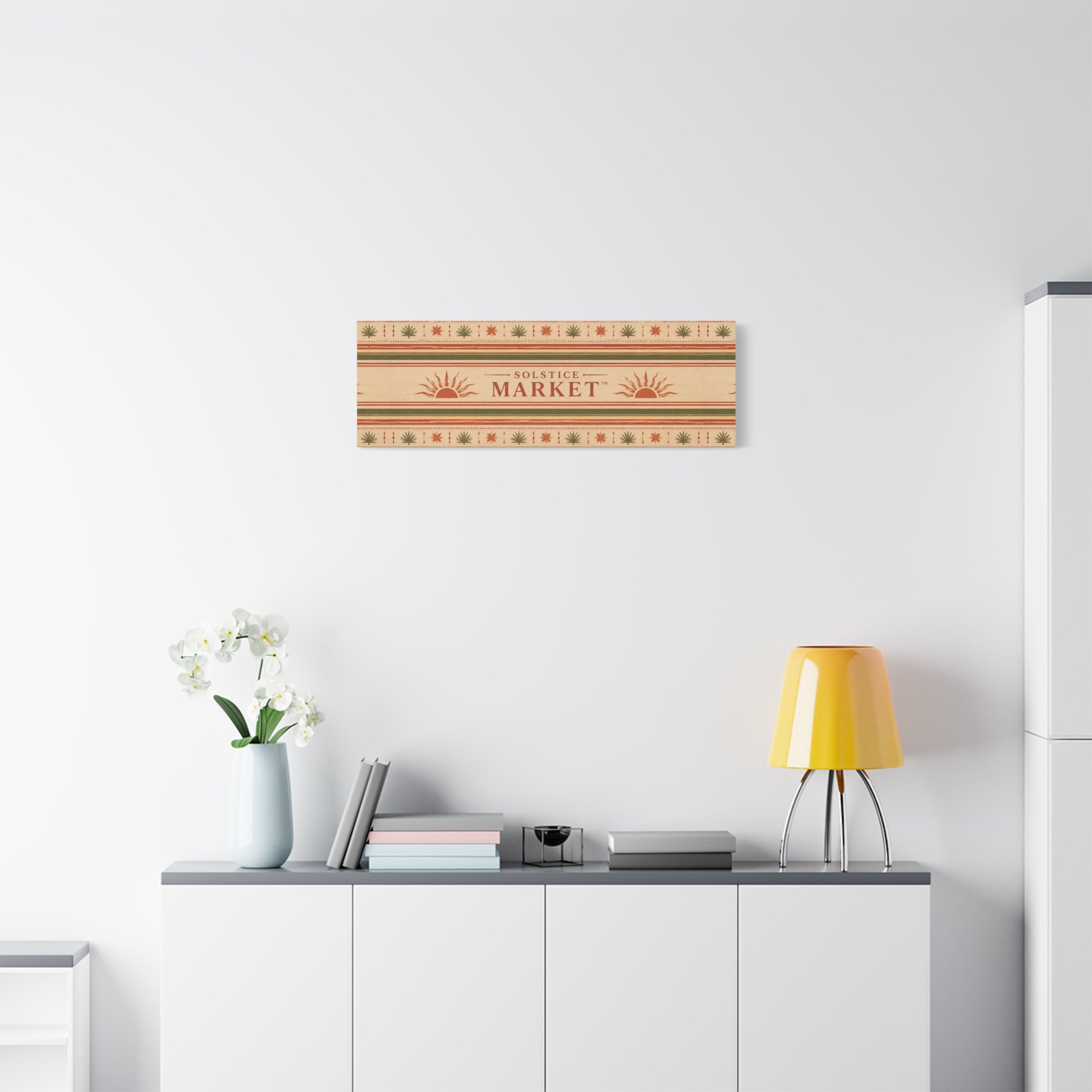 Solstice Market Canvas Wall Art – Rustic Sun Stripe Stretched Canvas - Creations by Chris and Carlos