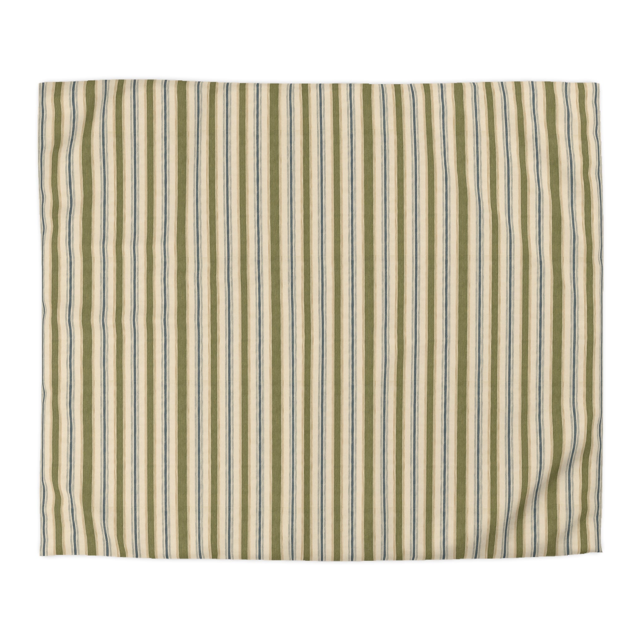 Striped Microfiber Duvet Cover — Soft Neutral Olive & Beige Vertical Stripe Bedding - Creations by Chris and Carlos