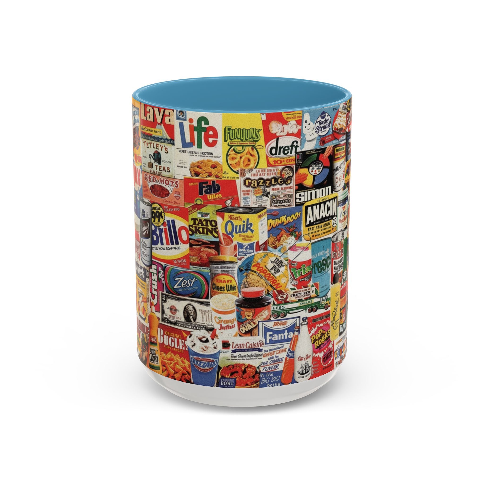 Vintage Retro Ads Coffee Mug — Collage of Classic Brand Labels (11/15oz Accent Mug) - Creations by Chris and Carlos