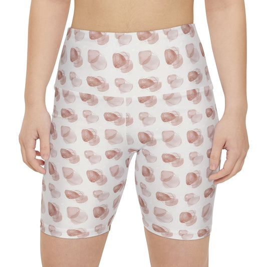 Watercolor Rose Petal Workout Shorts — Women's High-Waist Active Biker Shorts - Creations by Chris and Carlos