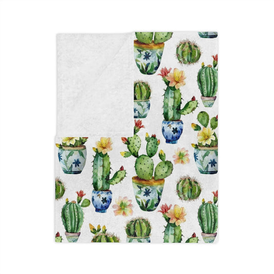 Sol y Alegría (Sun and Joy) Collection- Cactus Succulent Pattern Microfiber Blanket Soft Velveteen Throw for Home & Garden Lovers - Creations by Chris and Carlos