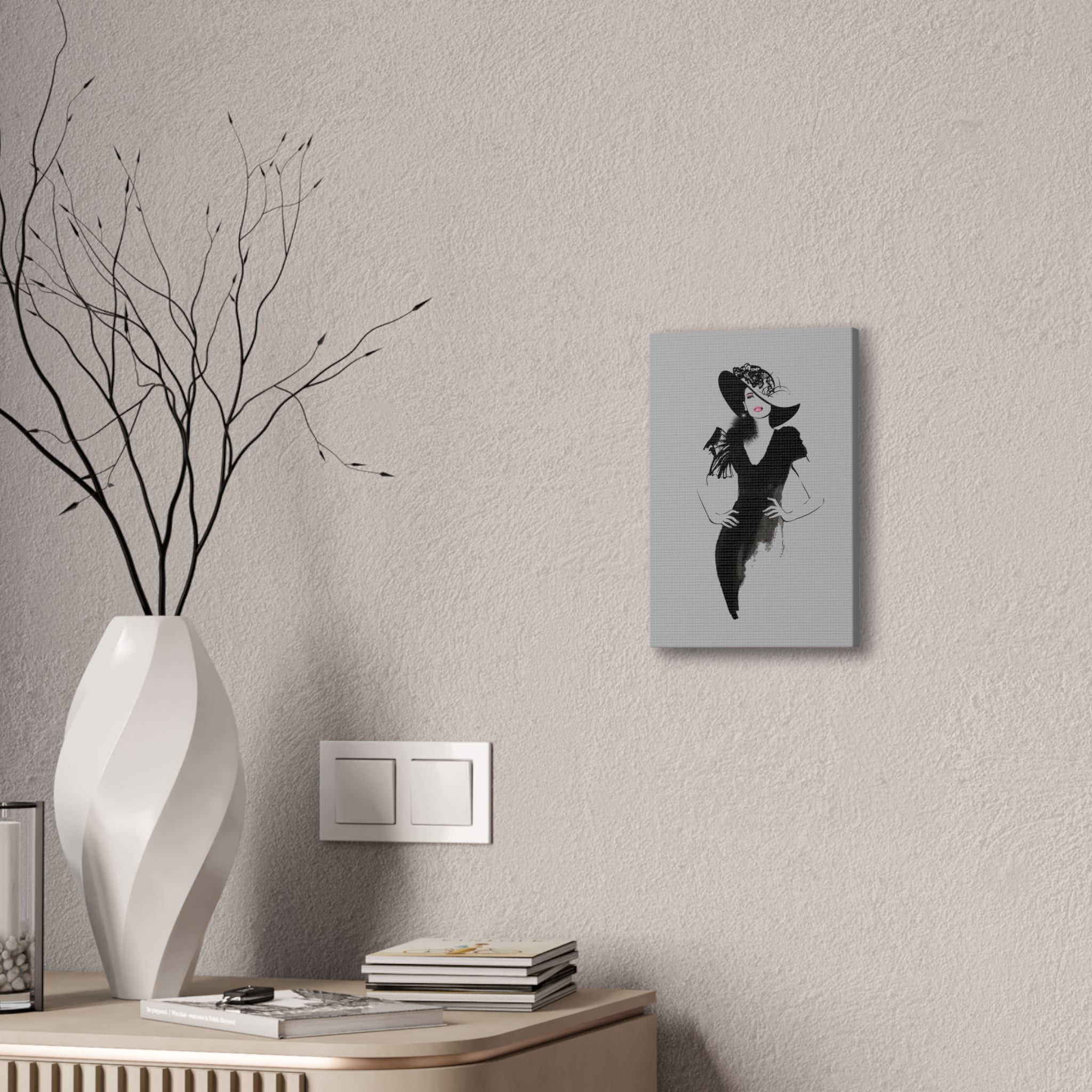 Fashion Illustration Canvas Wall Art — Elegant Lady in Black Hat - Creations by Chris and Carlos
