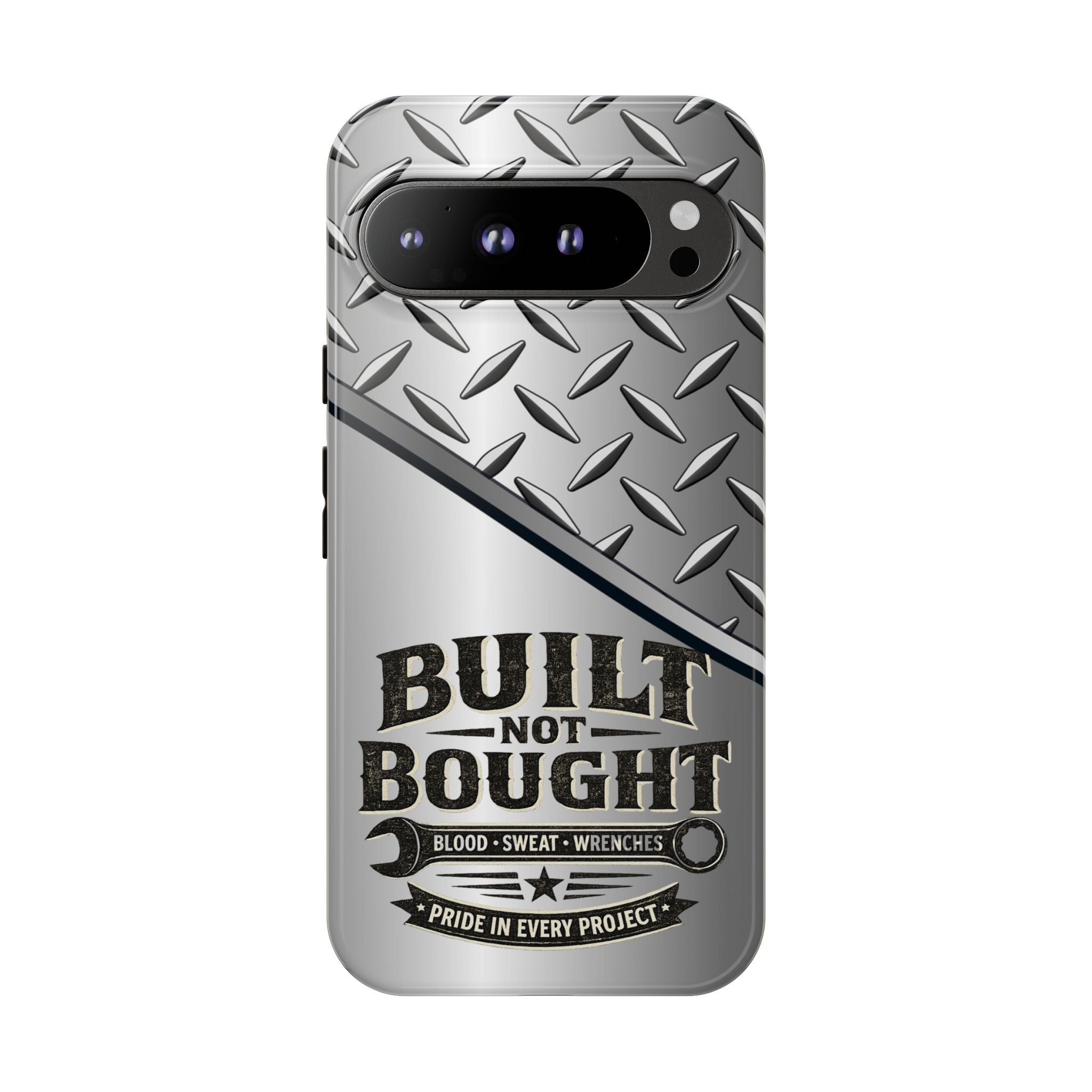 Built Not Bought Metal Diamond-Plate Phone Case — Rugged Tool Lover Gift - Creations by Chris and Carlos