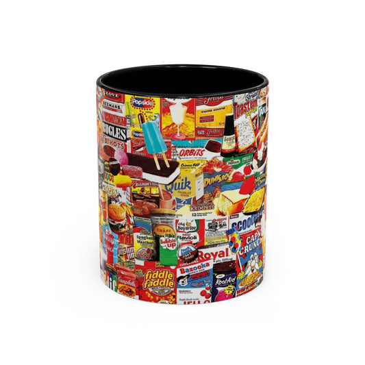 Retro Snack Collage Mug — Vintage Candy & Cereal Packaging Accent Coffee Mug - Creations by Chris and Carlos