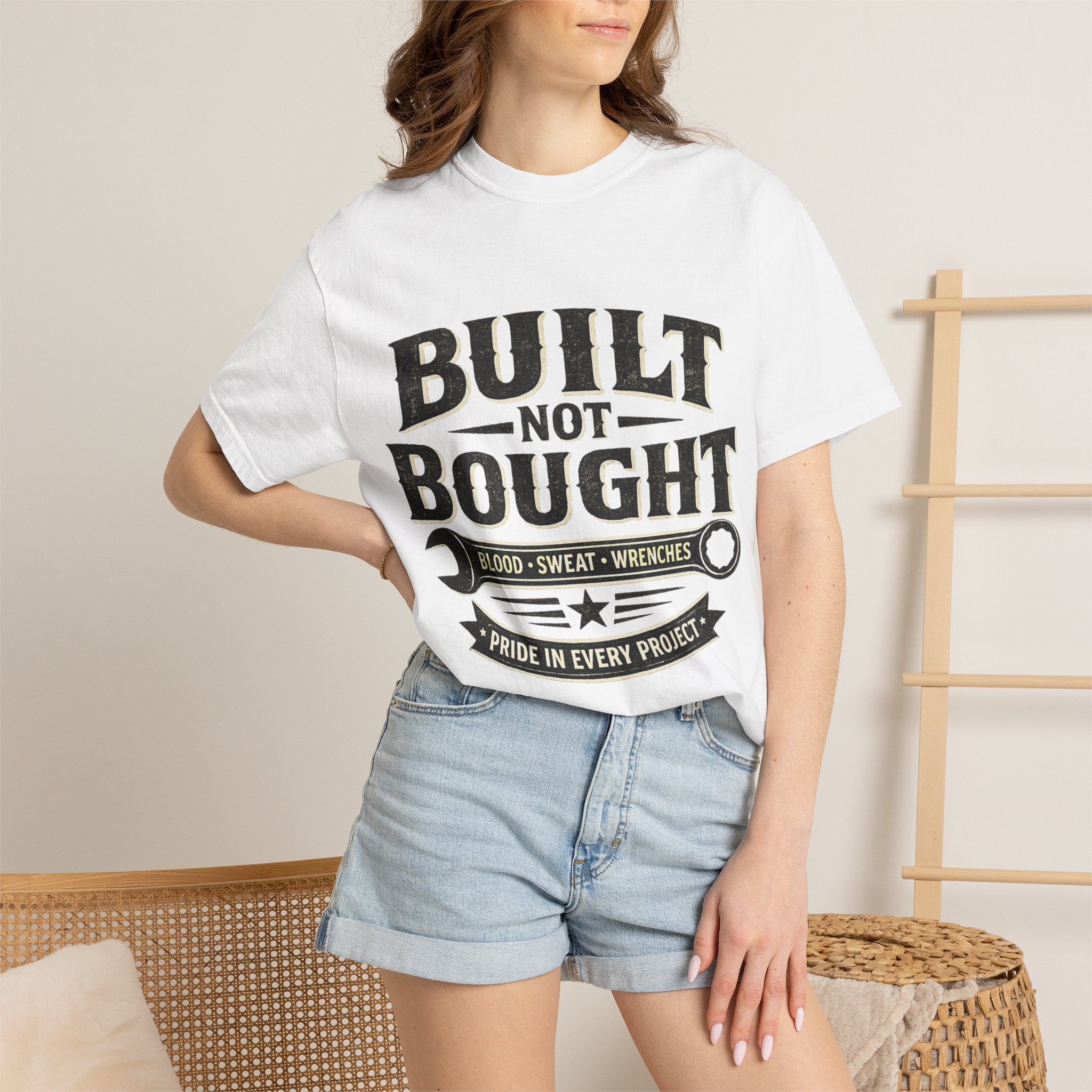 Built Not Bought T-Shirt — 'Built Not Bought' Wrench Garage Tee - Creations by Chris and Carlos