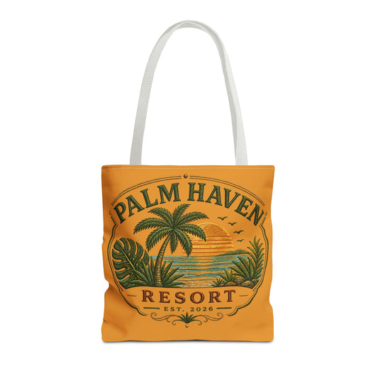 Palm Haven Resort Tote Bag – Vintage Tropical Beach Sunset Design - Creations by Chris and Carlos