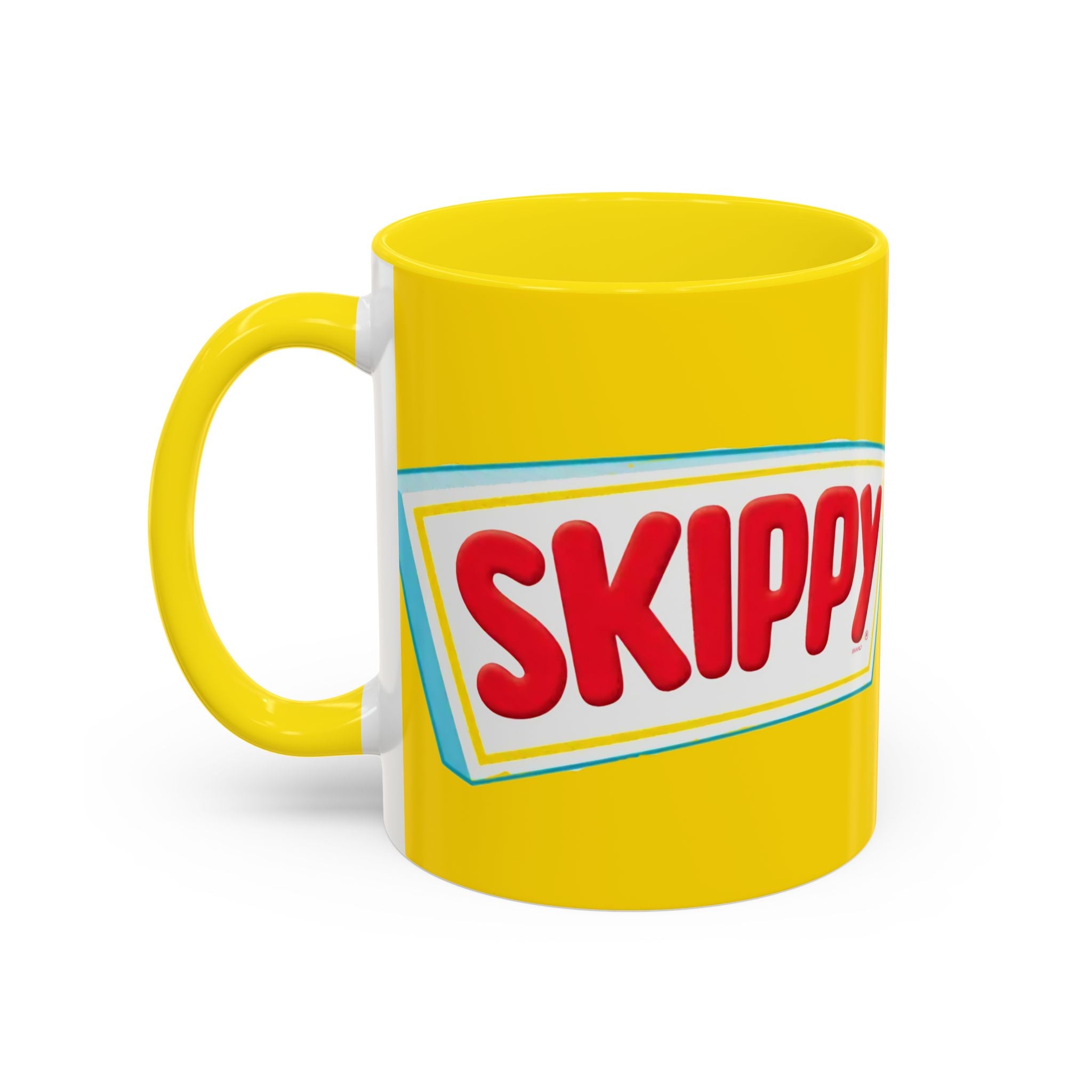Skippy Retro Logo Coffee Mug — Yellow Accent Peanut Butter Inspired 11/15oz - Creations by Chris and Carlos