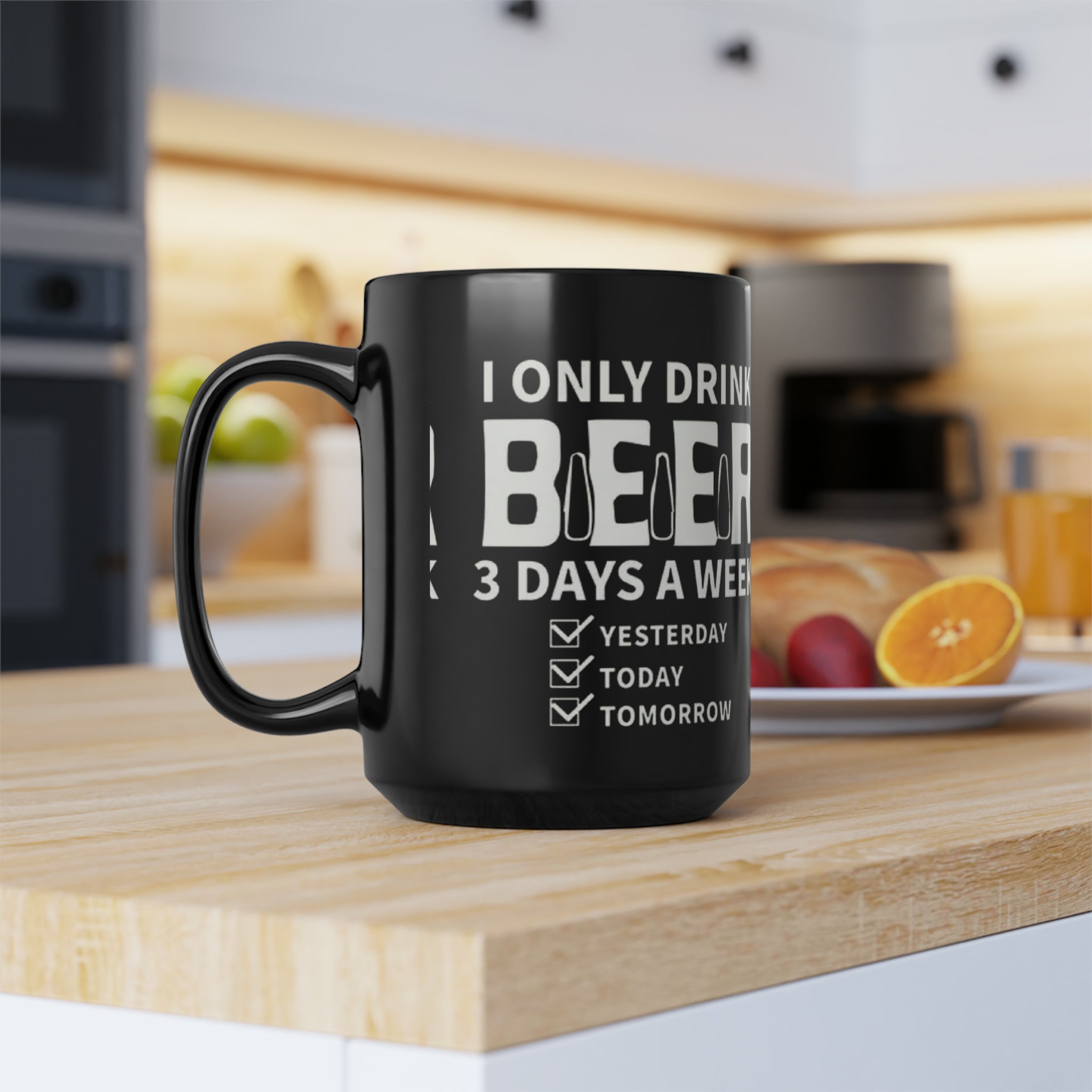 Beer Drinking- Black Mug, 15oz - Creations by Chris and Carlos