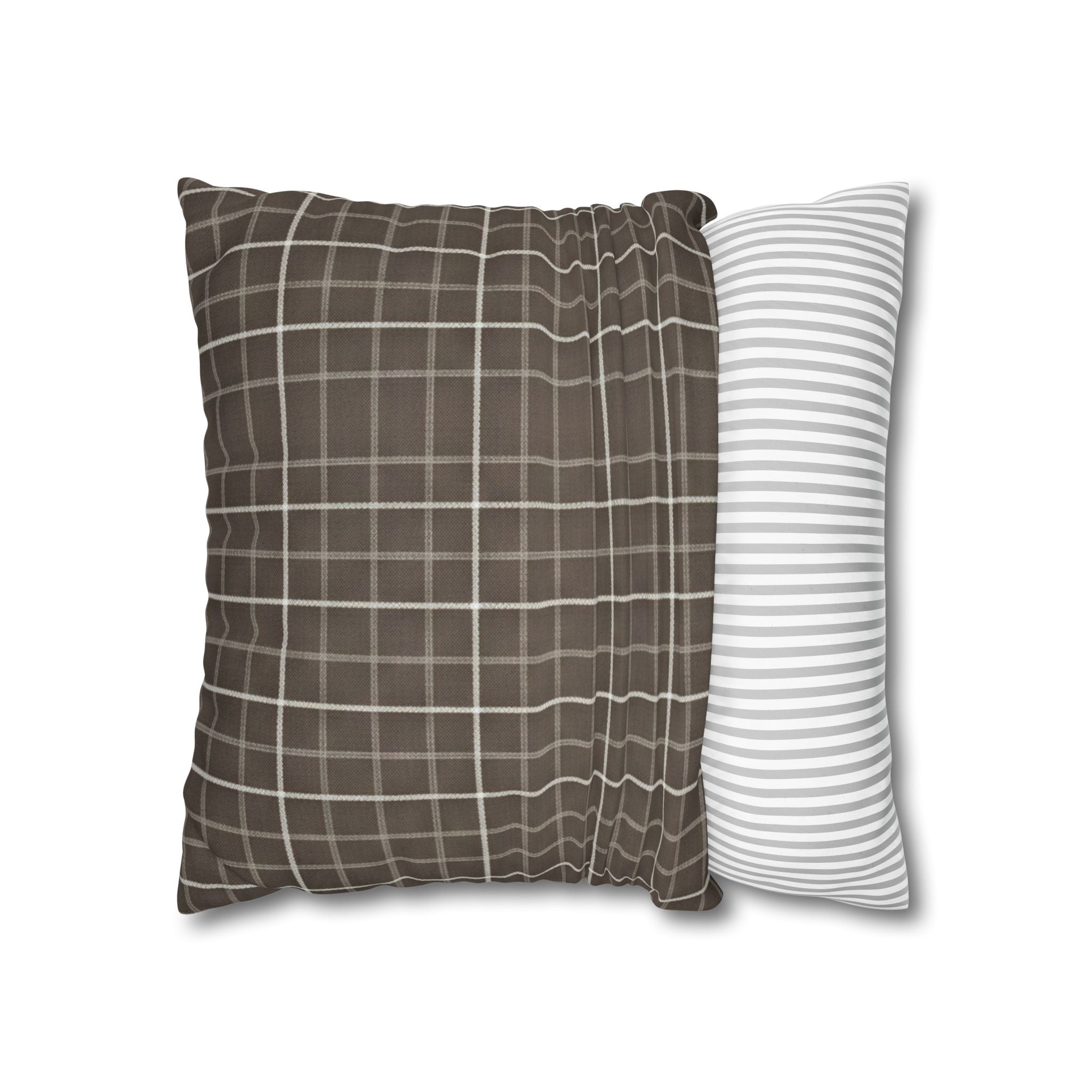 Brown Plaid Square Pillowcase — Cozy Farmhouse Throw Pillow Cover - Creations by Chris and Carlos